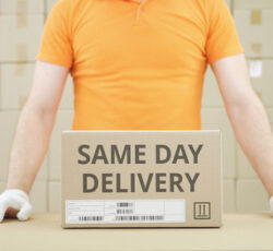 Putting,carton,with,same,day,delivery,text,on,the,table